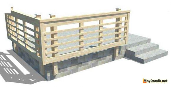 Горизонтальное расположение перемычек, опор, балясин на террасе