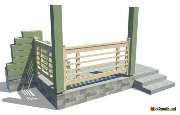 Горизонтальное расположение перемычек, опор, балясин на террасе