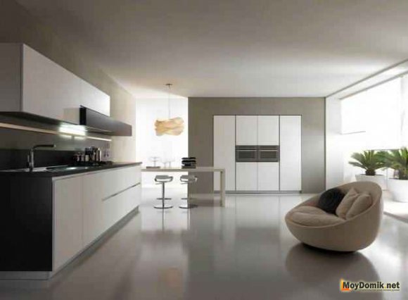 Современный интерьер кухни в бежевых тонах