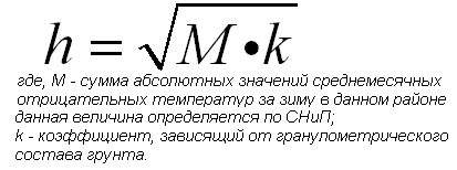 Формула для расчета глубины промерзания грунта