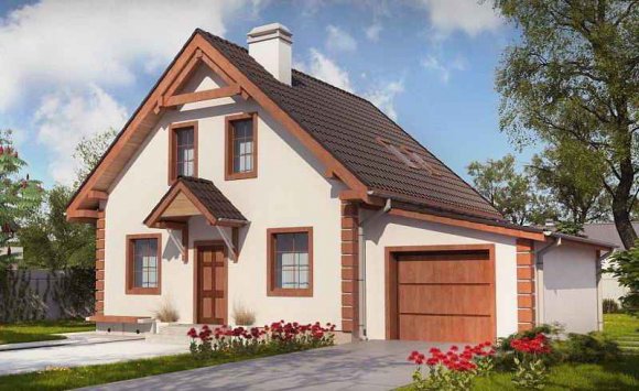 Проект одноэтажного дома с мансардой и гаражом на одну машину