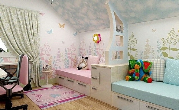 Детская комната для двух школьников разного пола
