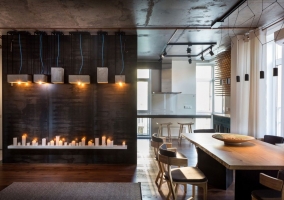 Дизайн кухни студии в лофт стиле