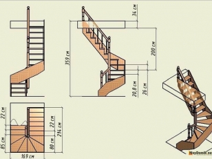 Чертеж деревянной лестницы на 2-й этаж дома