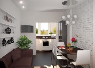 Кухня с окном, вынесенном на балкон