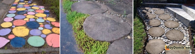 Оформление дорожки из спилов дерева