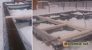 Укладка бруса под окладной венец из оцилиндрованного бревна